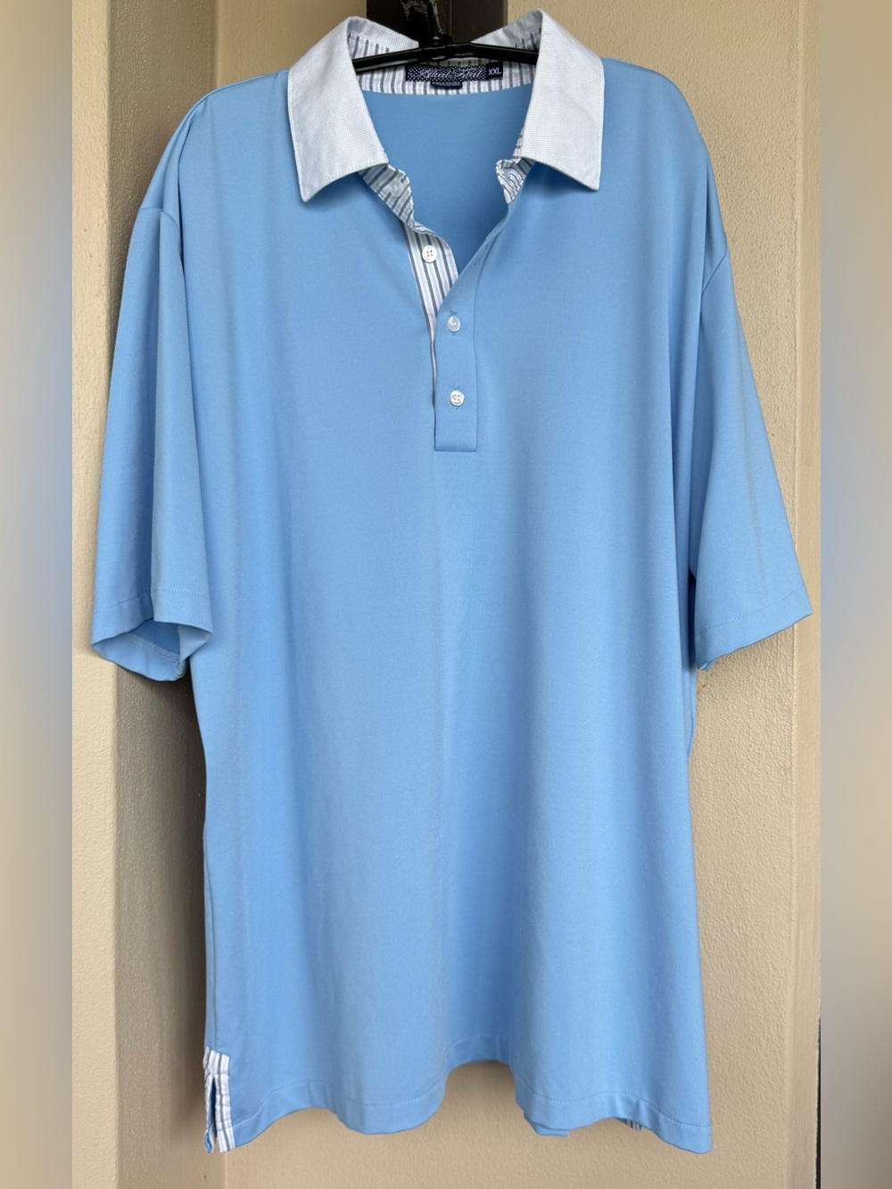 Alial Fital Polo Shirt Light Blue/White Collar Short Sleeves Golf Stretch XXL